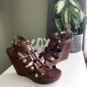 7.5 - Brown Leather Strappy Wedges - Sandal Wedge 4.5” Heels